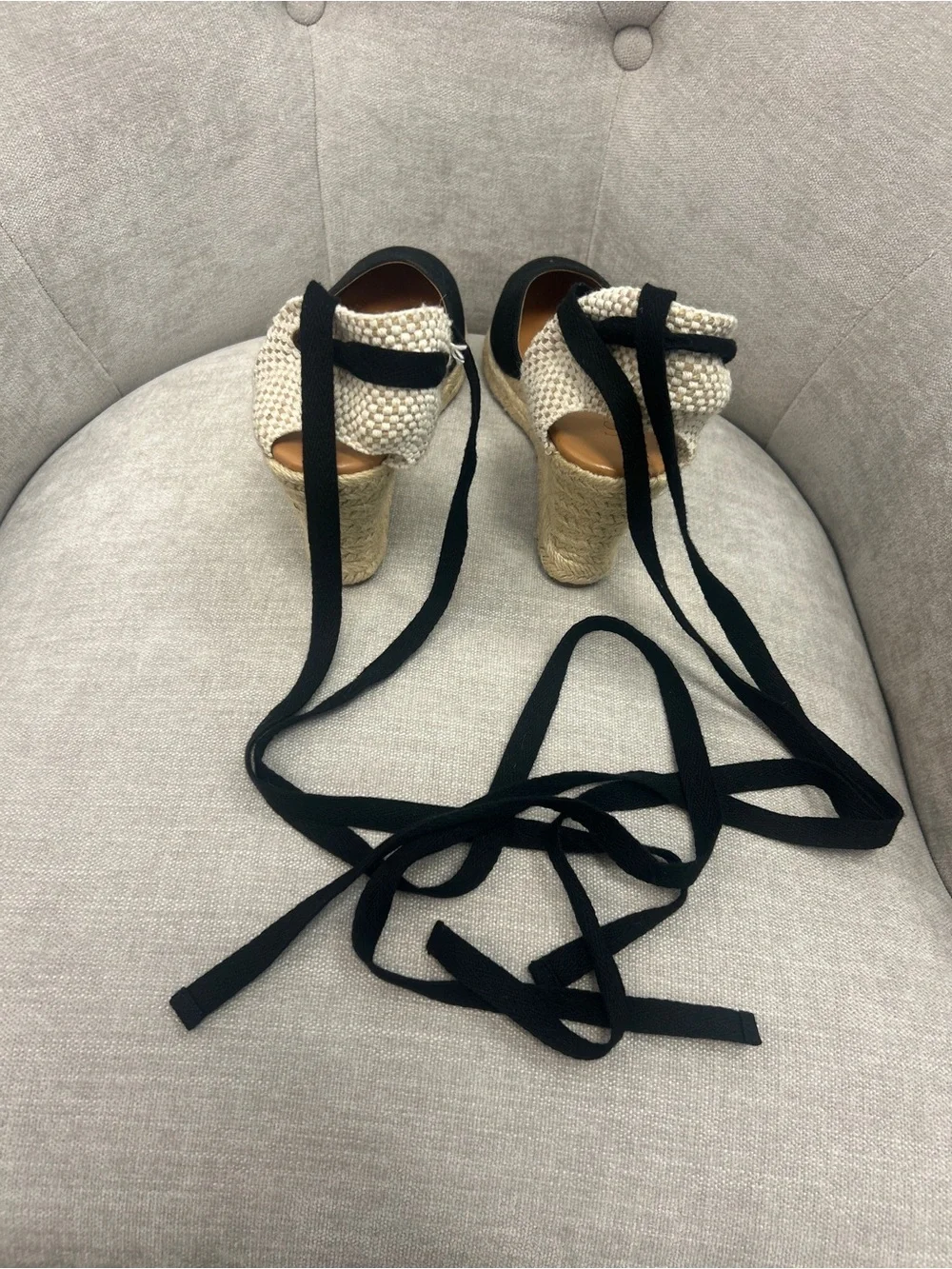 J. Crew Women’s Black Espadrille Wedge Ankle-Tie Sandals